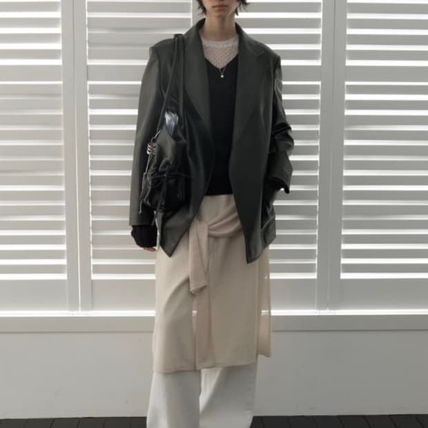 마조네 타이 니트 레이어드 스커트 (크림)