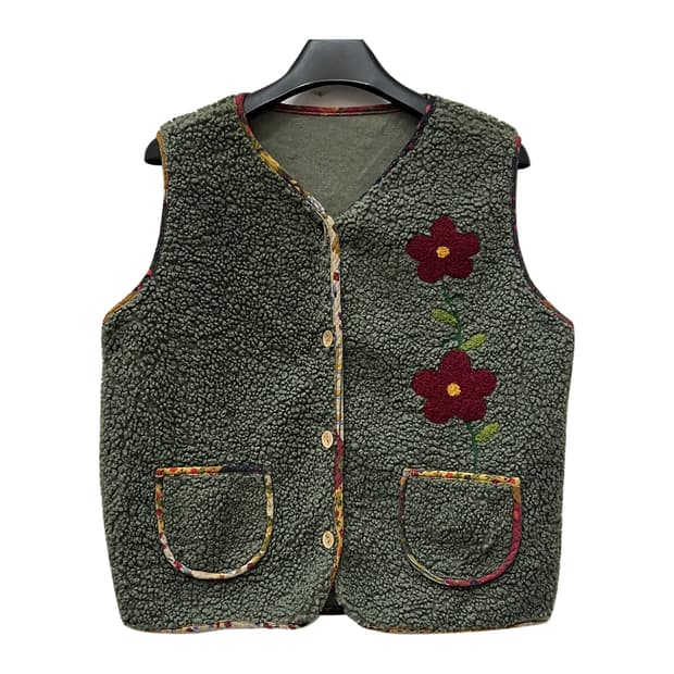 꽃무늬 양털 촌캉스 김장 조끼 FREE