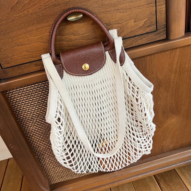 롱샴 르 플리아쥬 필레 탑핸들 네트백 에크루