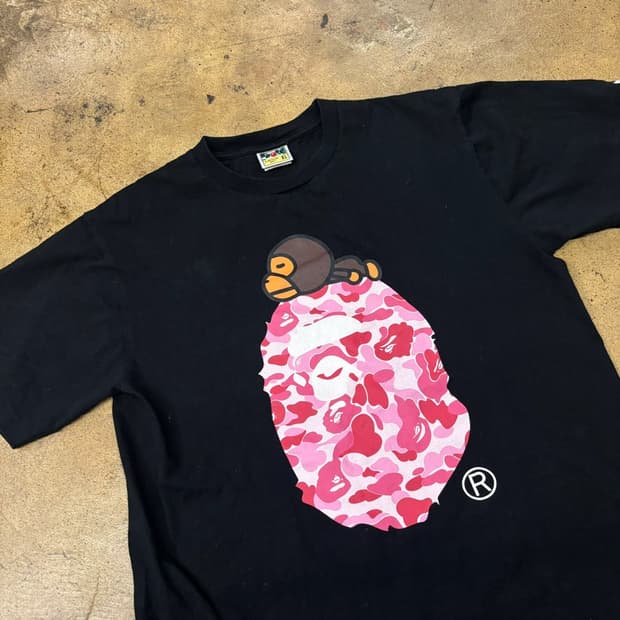 베이프 에이비씨 abc 핑크 카모 마일로 온 에이프 반팔티 