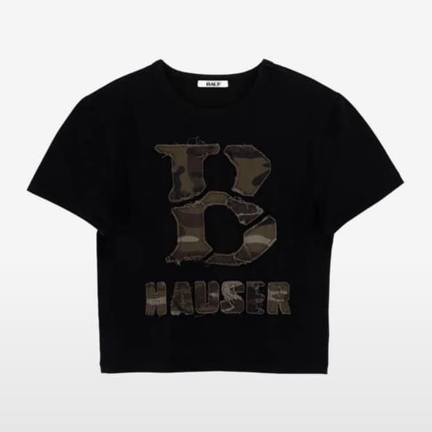 바우프 B 카모 하우저 크롭 티셔츠 블랙