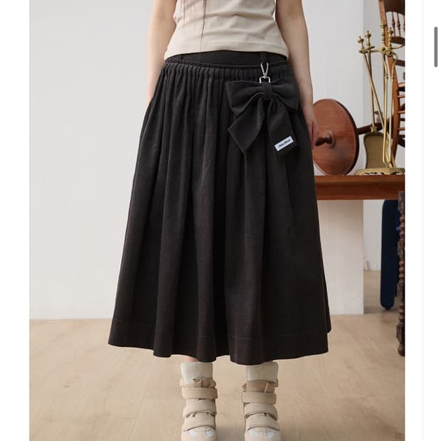 테스트메커니즘 JIKOO Corduroy Ribbon Midi Skirt