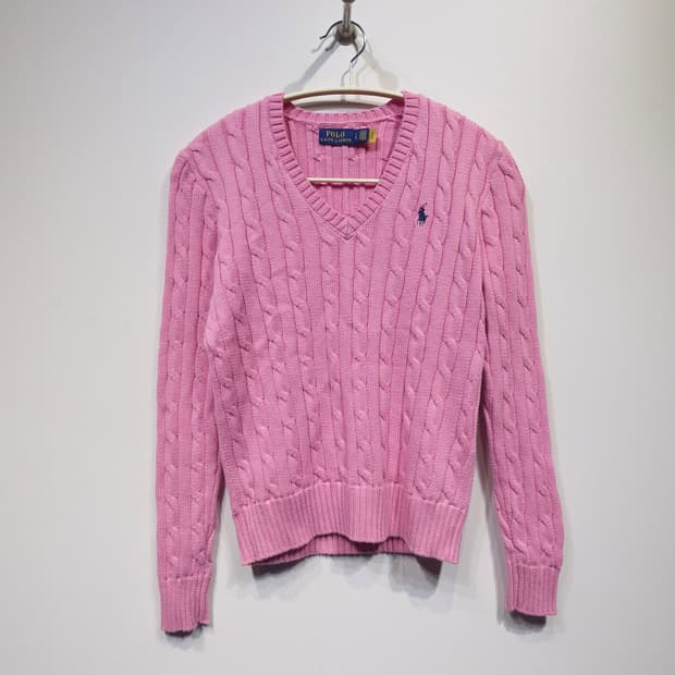 [신형QR]폴로랄프로렌 케이블 브이넥 니트 핑크