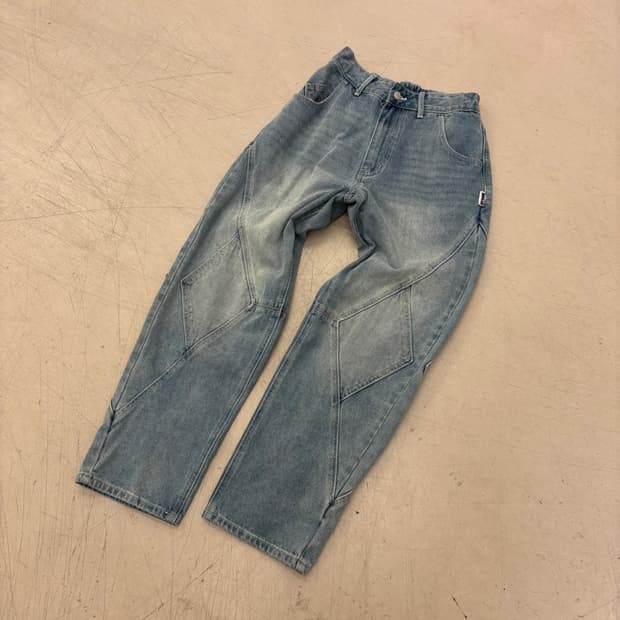 엑스톤즈 스퀘어 패턴 워싱 데님 팬츠