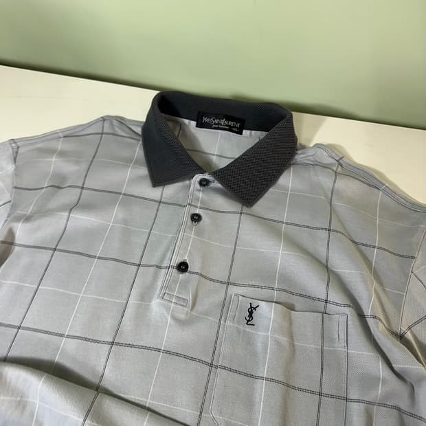 105 L 입생로랑 YSL 카라넥 빅체크 코튼 PK티