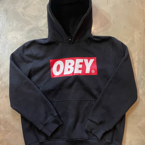 오베이 박스 로고 후드티 블랙 2XL