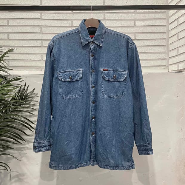USA VINTAGE 데님 셔츠 자켓 쉐르파 안감 투포켓 디테일 진청