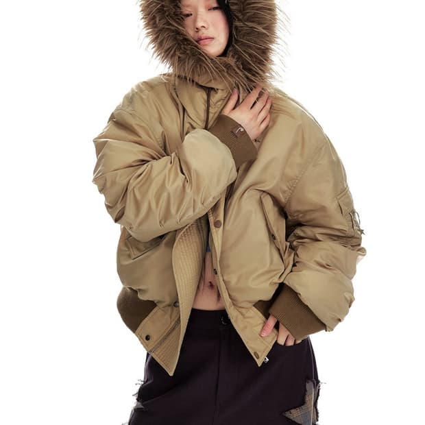 jikoo 스트리트 후드 퍼 자켓 패딩 fur collar  jacket