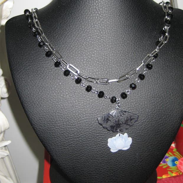 오리엔탈 부채 연꽃 동양풍 체인 목걸이