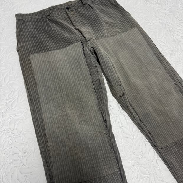 60s 프렌치워크 패치워크 스트라이프 팬츠 / vintage / 그레이