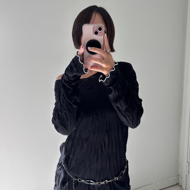 일본빈티지 쉬폰 플리츠 롱슬리브
