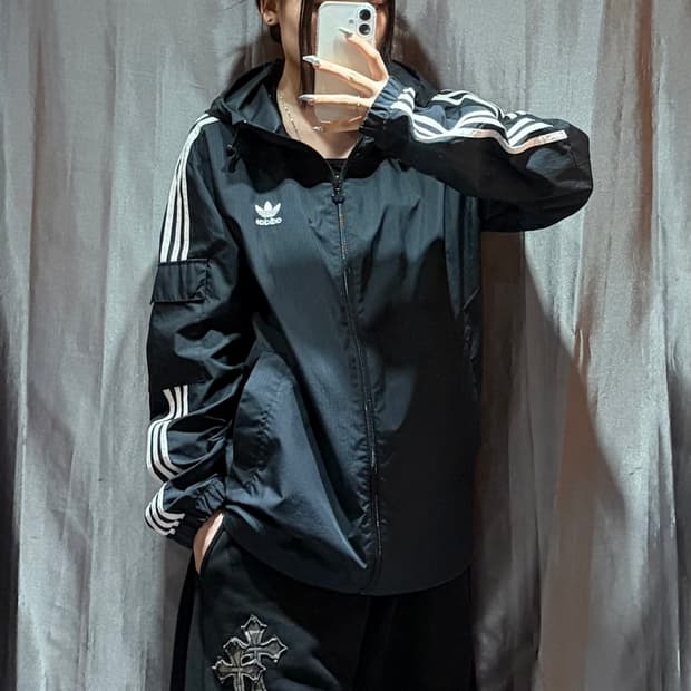 S 아디다스 파이어버드 블랙 후드 바람막이