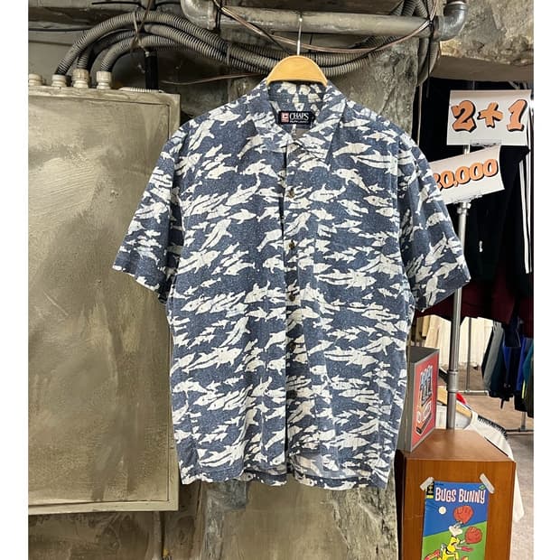 챕스 랄프로렌 포켓 패턴 반팔 셔츠 블루 L #csz3713