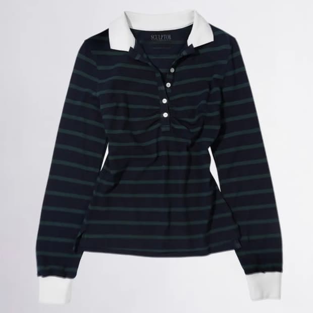 SCULPTOR Shirring Tennis Shirt Stripe