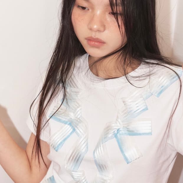 영마일웨어_ribbon t-shirt_clear blue