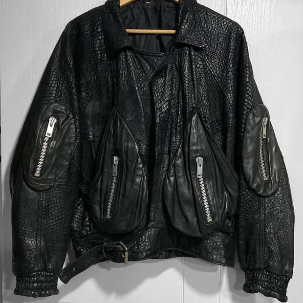 80s 파이톤 가죽 봄버 자켓