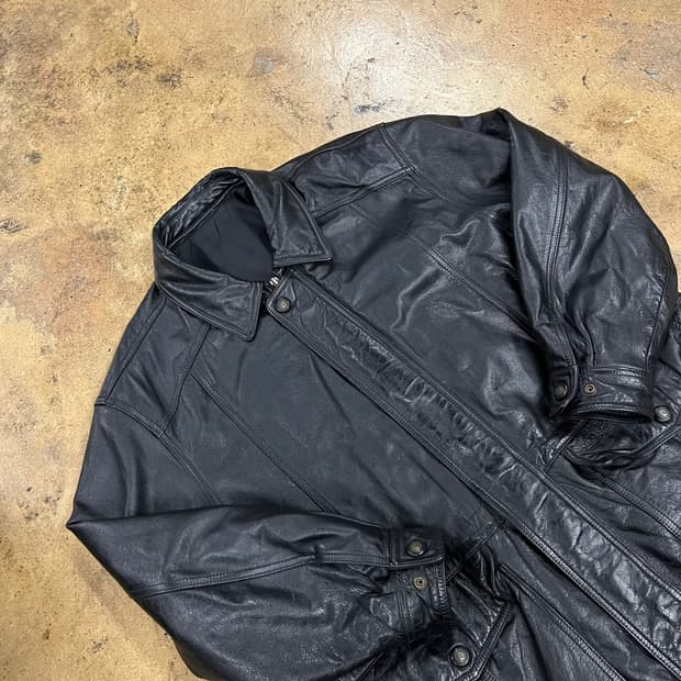 [정품/100] 피에르 가르뎅 블랙 레더 카코트 가죽 자켓 b10 