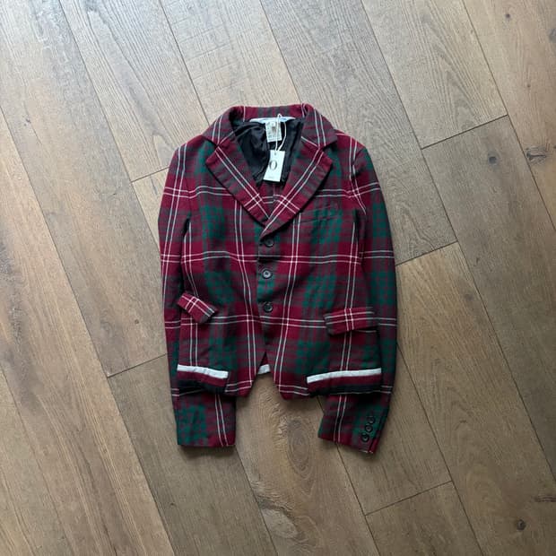 Check Round Cut Wool Jacket