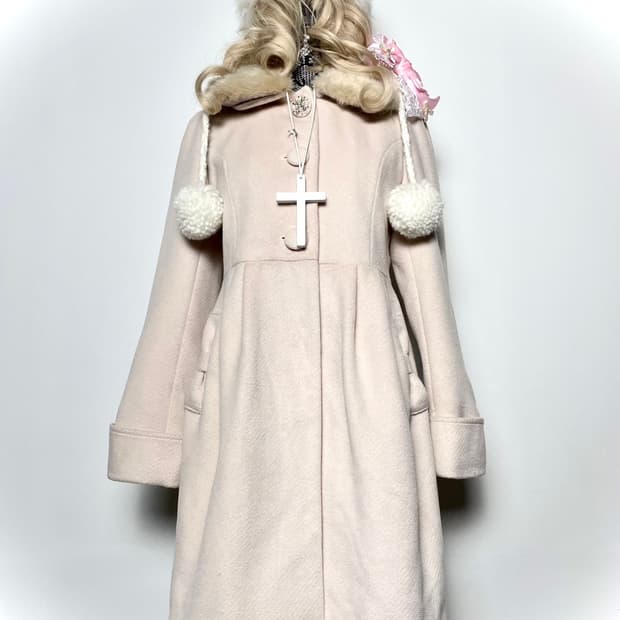 JPN 퍼 카라 크림 아이보리 핑크 화이트 코트