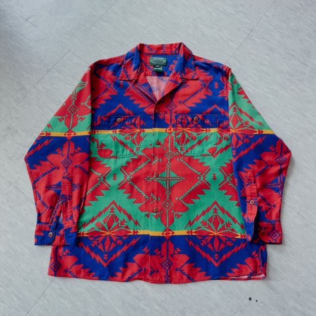 90s 폴로 컨트리 빈티지 네이티브 나바호 패턴 오픈 카라 셔츠