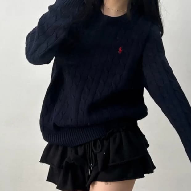 폴로 랄프로렌 신형 큐알택 네이비 케이블 크루넥 니트(L)