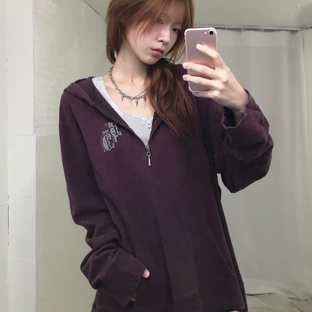 (상의 세트) 할리데이비슨 버건디 반집업 후드 + 그레이 나시