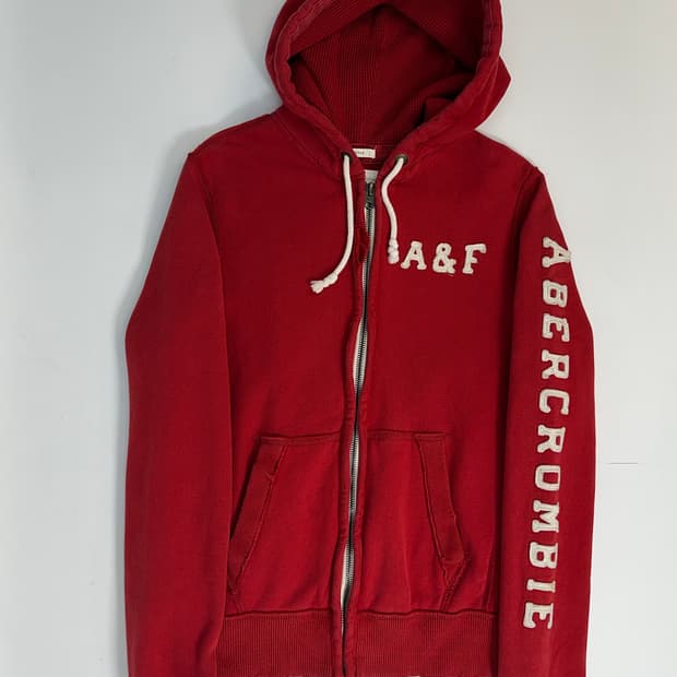 아베크롬비 딥레드 스펠로고 후드집업 