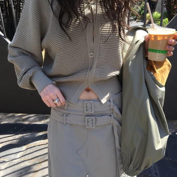 브리드 3D 플리츠 가디건 카키