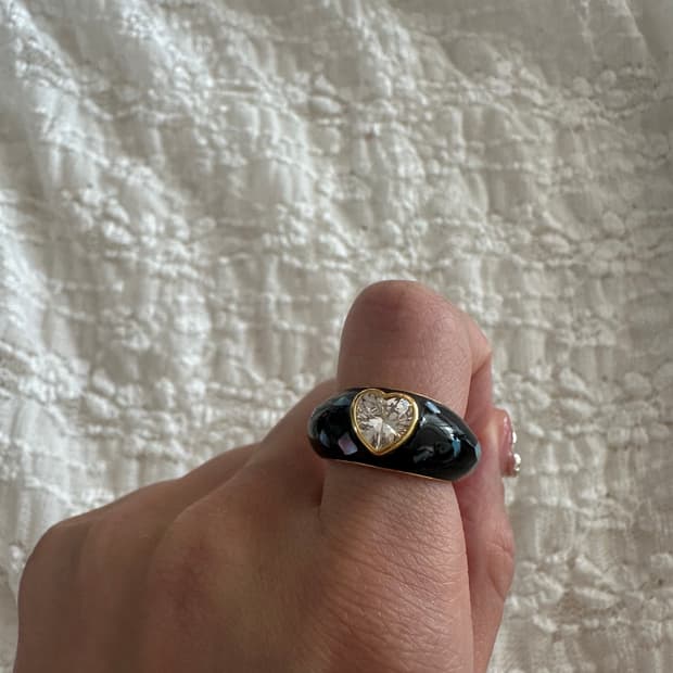 엔틱 빈티지 자개 하트큐빅 반지