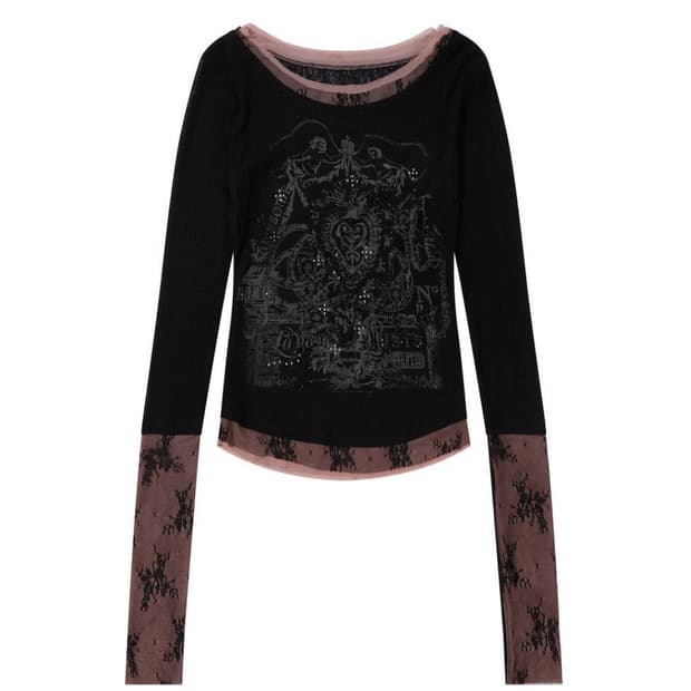Triple Lace Layered Tee Black