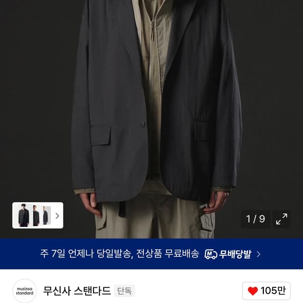 무탠다드 루즈핏 블레이저 차콜 M