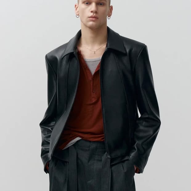 48) 노이어 고트 슈렁큰 레더 자켓 블랙