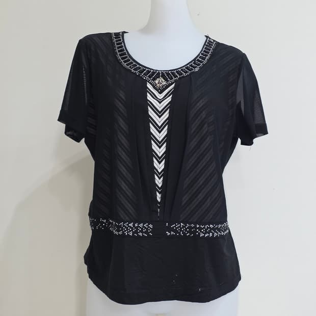 **서비스) 빈티지 블랙 글리터 비즈큐빅 고딕 반팔블라우스