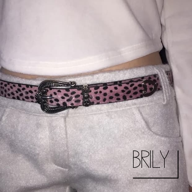 [Unisex] HUG 레오파드 호피 송치털 웨스턴 버클 가죽 벨트