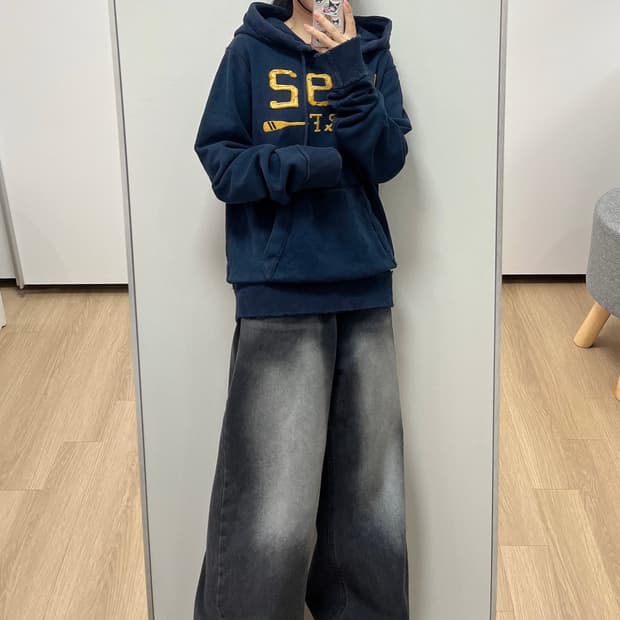 아베크롬비 자수로고 네이비 후드티