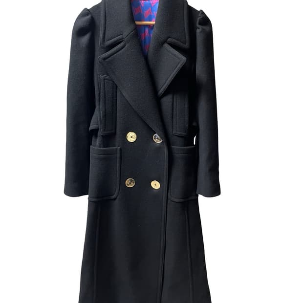 럭키슈에뜨 금장 더블 코트 블랙