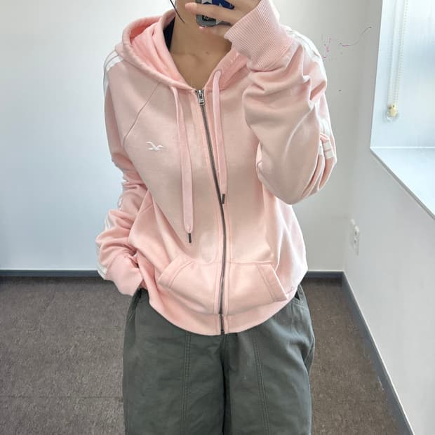 Hollister 홀리스터 라이트 핑크 사이드로고 후드집업