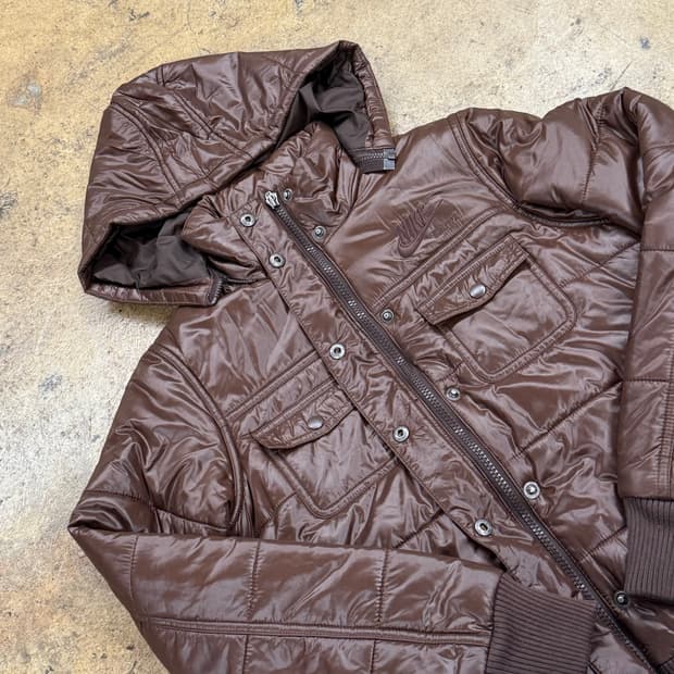 나이키 초코 브라운 후드 숏패딩 