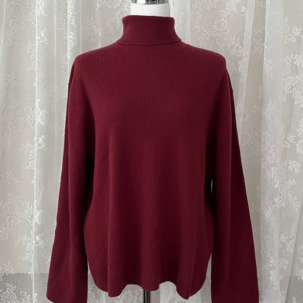 105) 한섬 타임 TIME 울 100 폴라 니트 와인