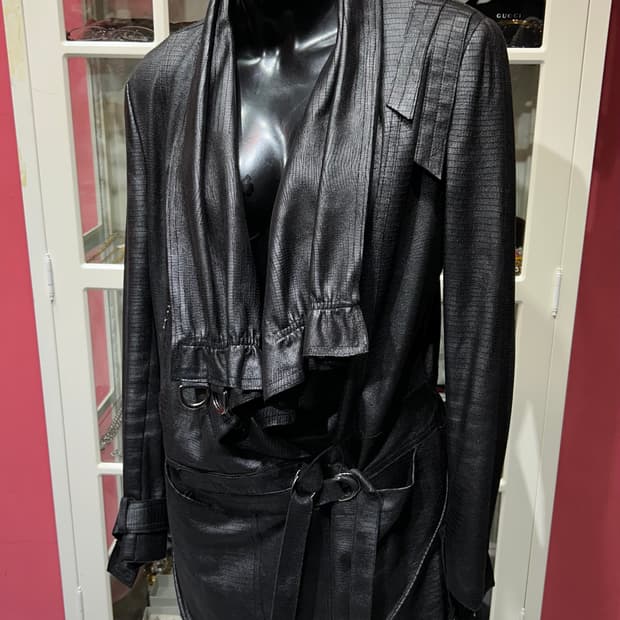draped leather coat 뱀피 패턴 드레이프 레더 코트