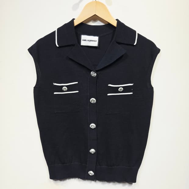 KARL LAGERFELD 칼라거펠트 파리 배색 카라 니트 베스트