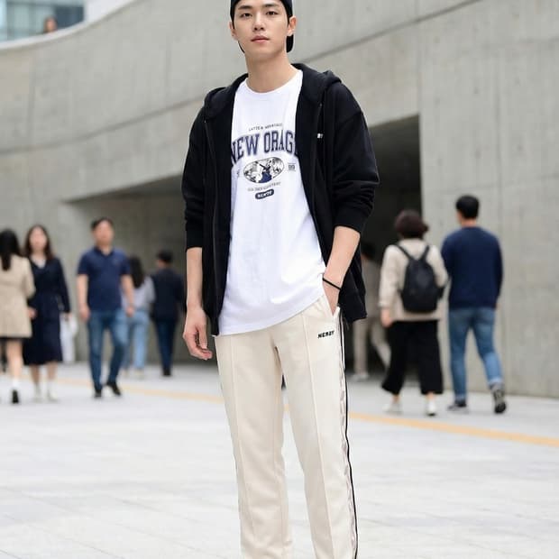 NERDY 널디 심볼 패턴 블록 트랙 팬츠