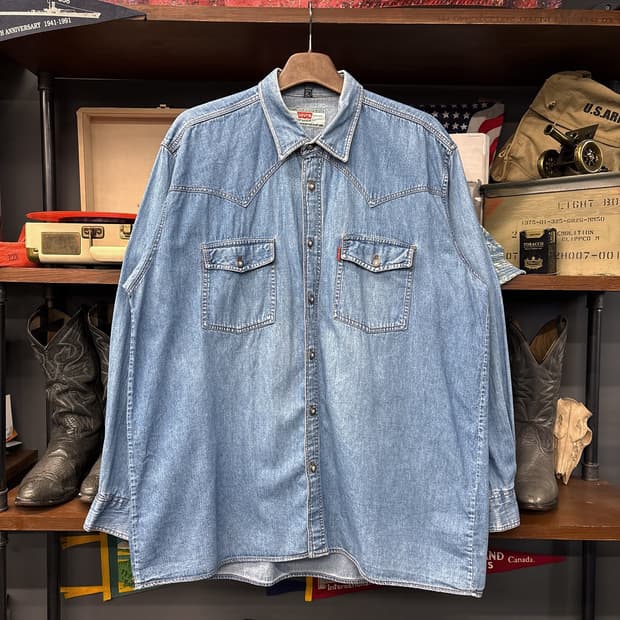 90s 리바이스 메탈버튼 웨스턴 요크 워싱 데님셔츠 N1203
