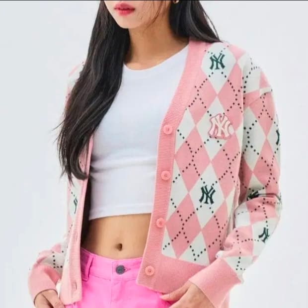 여성 XS MLB 아가일 모노그램 가디건