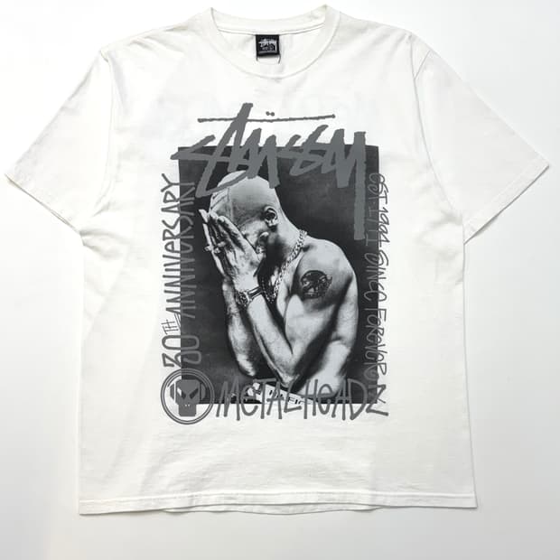 Stussy 스투시  x 골디 메탈헤즈 30주년 협업 반팔 화이트 티셔츠