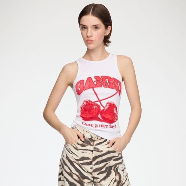 [XS,S,M,L]가니 26ss 체리 슬리브리스 탑/화이트