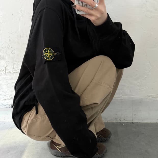 Stone-Island 스톤 아일랜드 가먼트 다이드 와펜 후드티