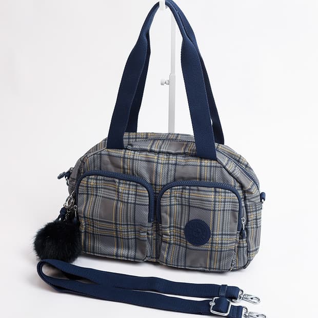 [Kipling] 체크패턴 멀티 포켓 나일론 토트백