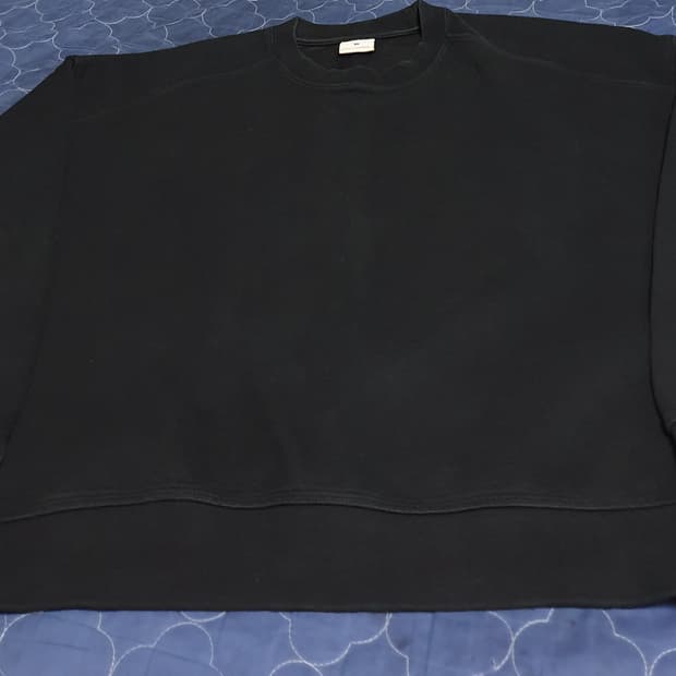 LAINE 오버핏 혜비 플리스 맨투맨 블랙 (L)