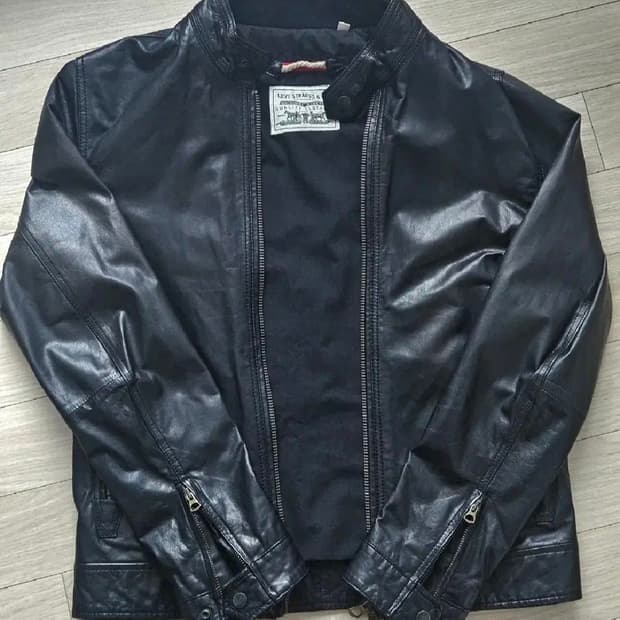 리바이스 블랙 레더 라이더 자켓